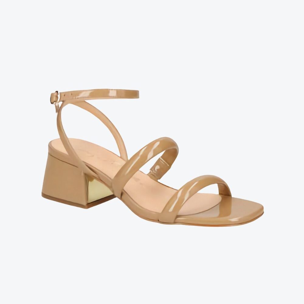 SANDÁLIA SALTO BLOCO MÉDIO TIRAS VERNIZ BLUSH